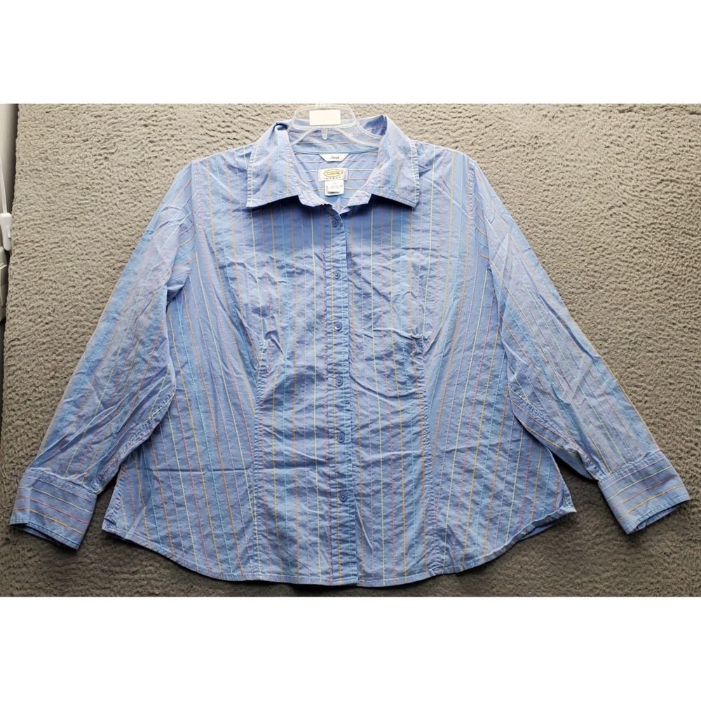 Talbots Shirt Top Womens 2X Multi Striped Stretch Long Sleeve Collared Button-Up